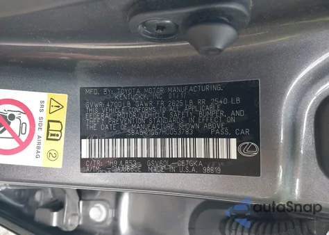 2017 Lexus Es 350 z USA, uszkodzony, nr VIN 58ABK1GG7HU053783